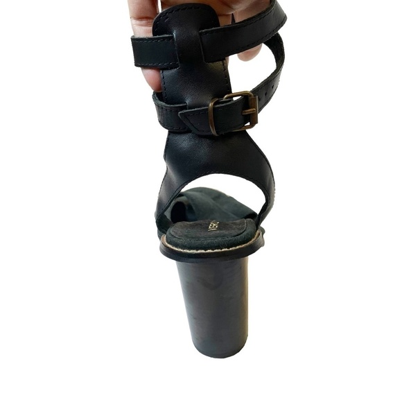 Black Suede Heel Shoes With Wrap Around Ankle Straps - Picture 6 of 14